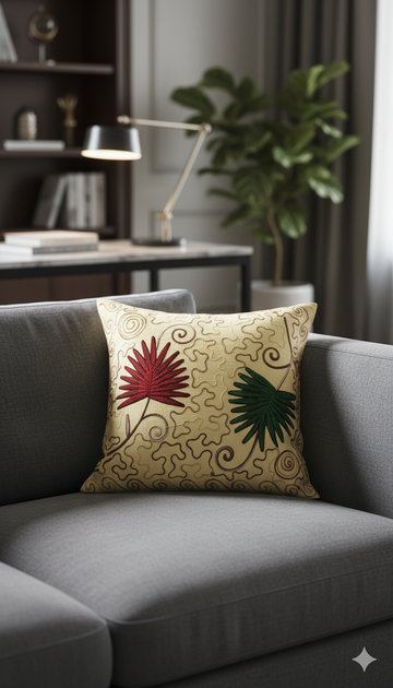 Luxury Floral Embroidery Cushion Cover _ Handmade Cotton Sofa Cushion Cover _ Living Room Decor