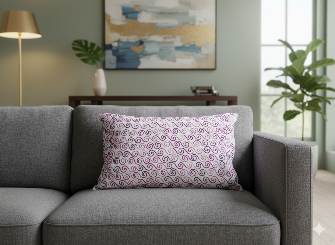 Modern White Purple Geometric Swirl Cushion Cover – Decorative Sofa Throw Pillow Cover for Living Room
