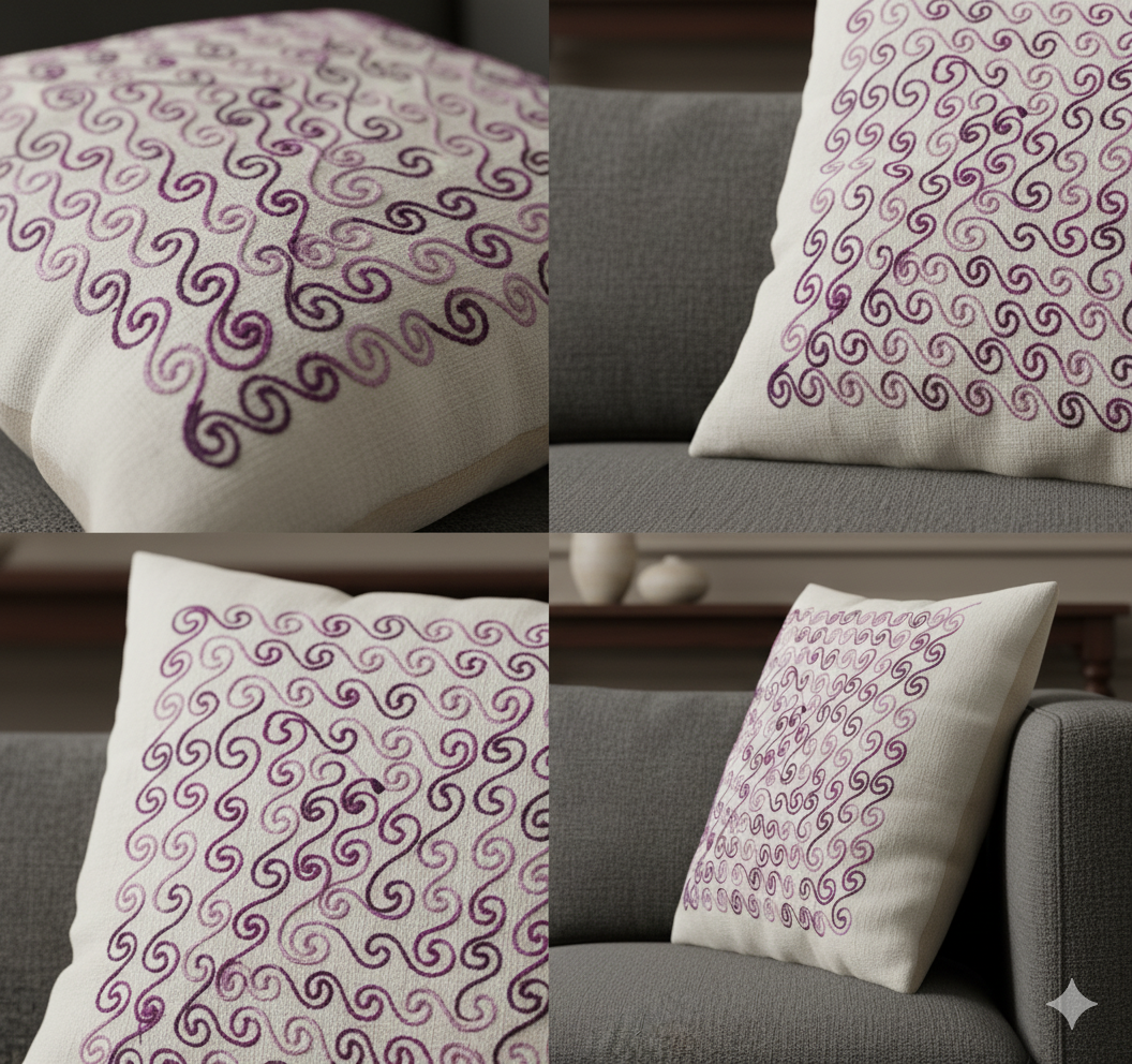 Elegant Purple Embroidered Cushion Cover _ Decorative Cotton Throw Pillow Cover for Sofa & Living Room