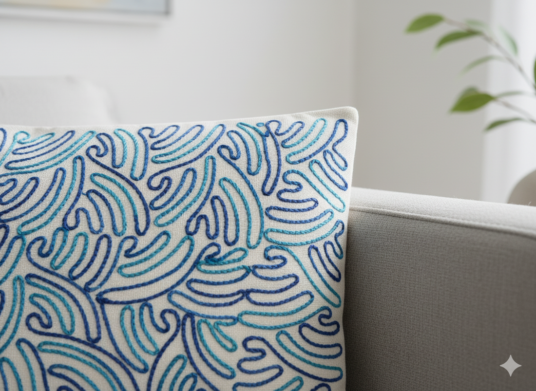 Artistic Blue Swirl Minimalist Throw Pillow for Sofa