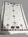 Premium White Cotton Single Bedsheet with Aari Embroidery Elephant and Palm Tree Design, Size 60x90 Inch with Matching Pillow Cover.